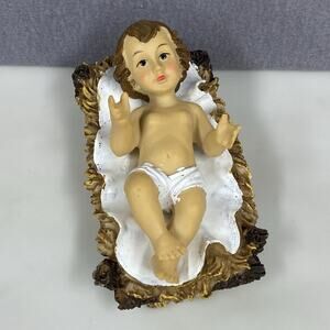 Vtg Baby Jesus Christ Holy Child w/ Manger Figurine Religious Nativity Holiday